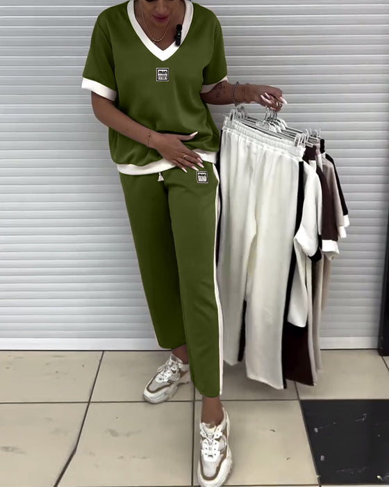 Dräkt Vardaglig V-Ringad Kontrastfärg Sport