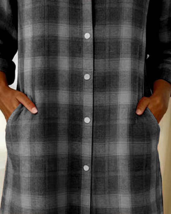 Klänning Skjorta Slag Rutig Knäppning