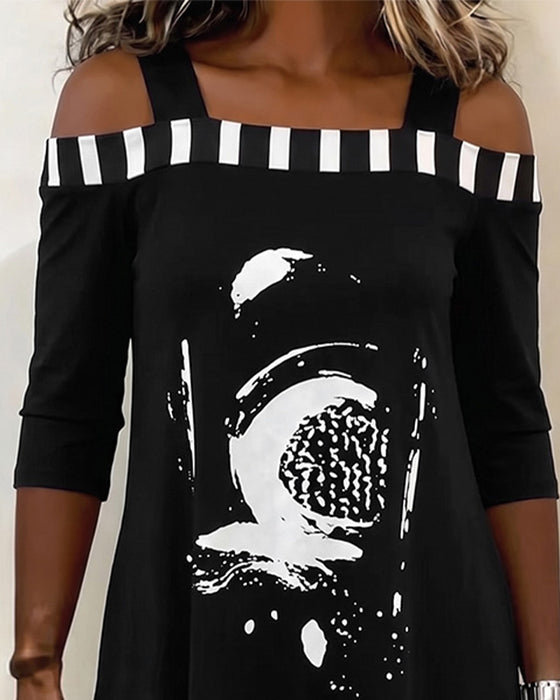 Klänning Off-Shoulder Oregelbundet Löst Tryck