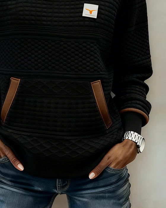 Hoodie Med Rund Halsringning Och Färgblockning