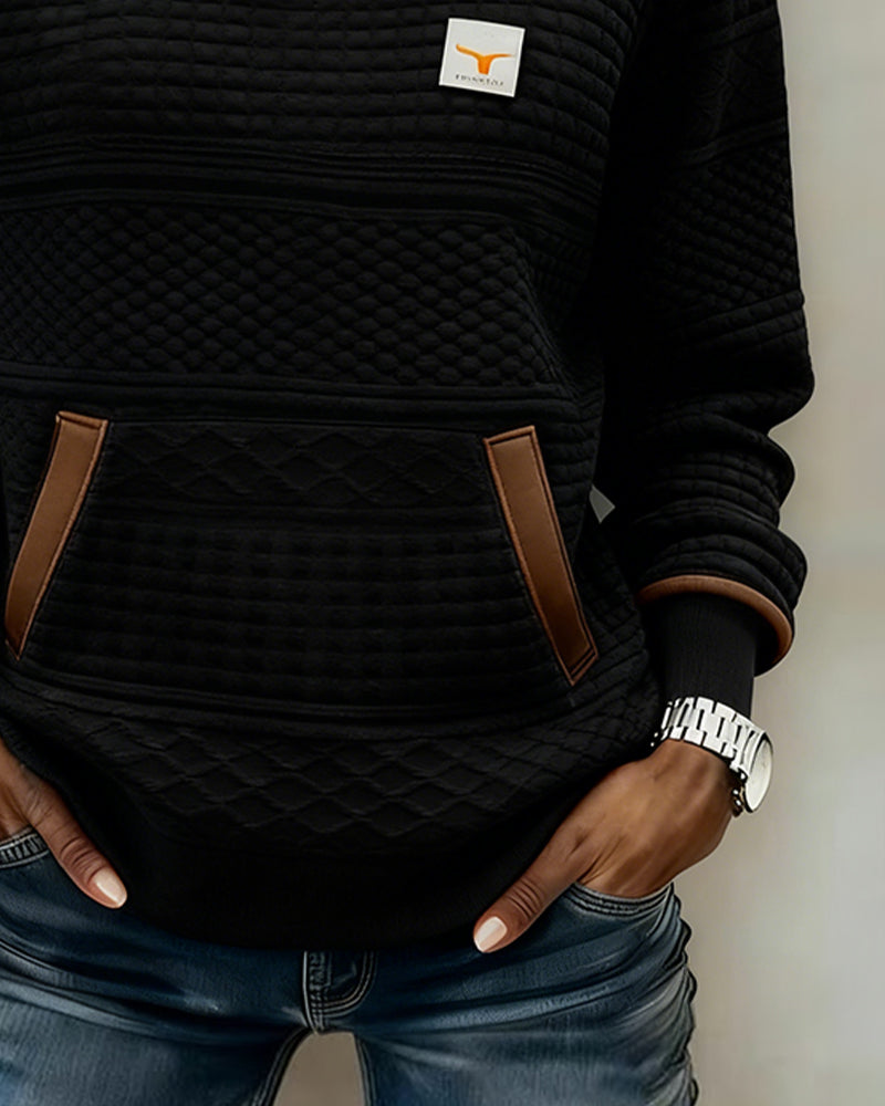 Hoodie Med Rund Halsringning Och Färgblockning