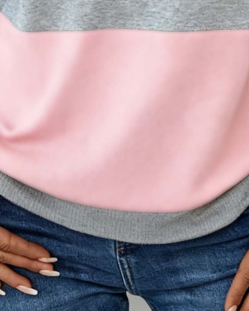 Långärmad Sweatshirt Med Halvblöjor Och Färgblock