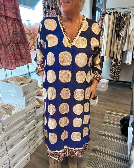 Klänning Långärmad Urringad Tryckt