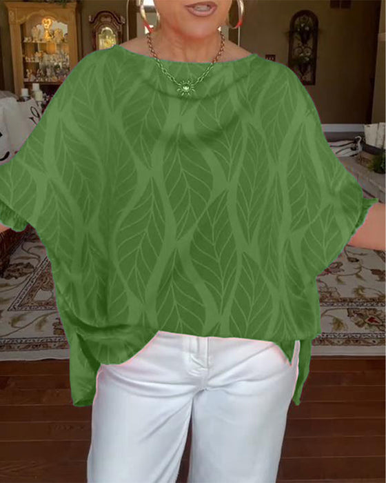 Blus Rund Hals Lös Tryck