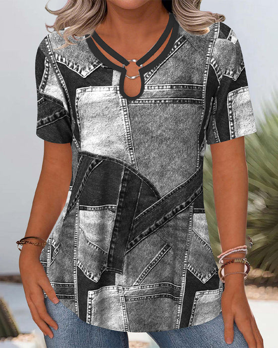 Blus Vintage Denim Kontrast Uthålig