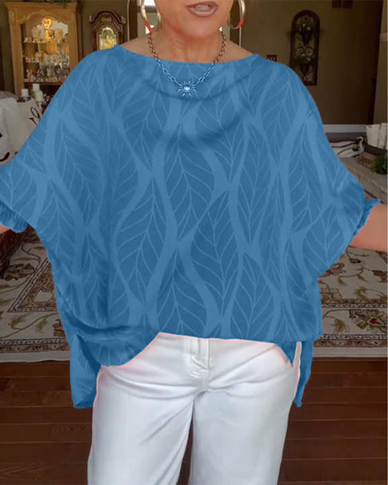 Blus Rund Hals Lös Tryck