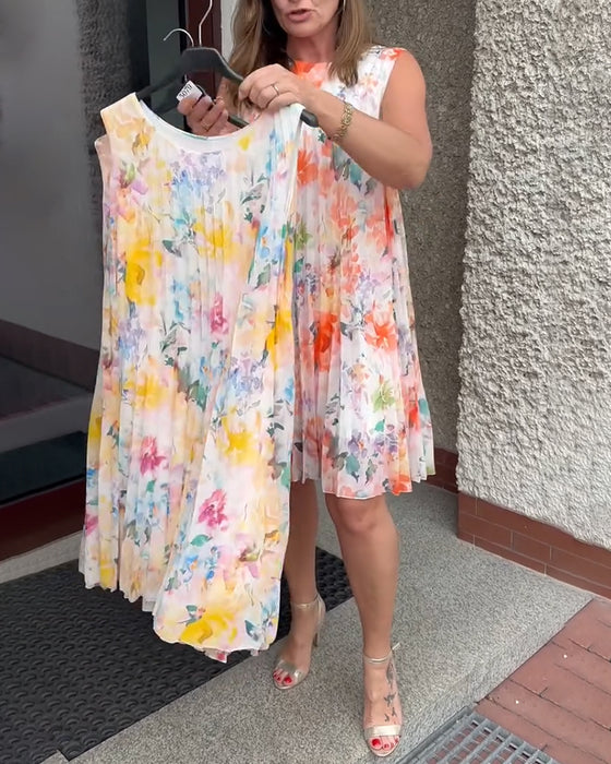 Klänning Ärmlös Plisserad Blommig