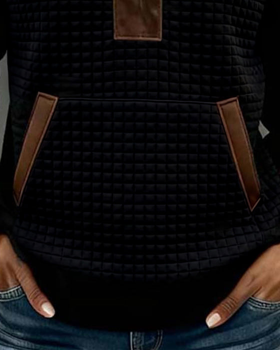 Sweatshirt Krage Dragkedja Ficka Färgblock