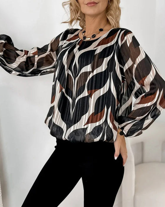 Blus Med Lyktärmar Och Rund Halsringning