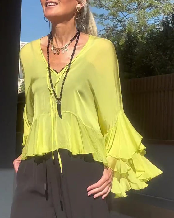 Blus Ruffle Fladdermusärm Fladdermusärm