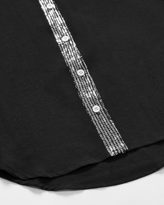 Avslappnad topp med paljettknappar med panel