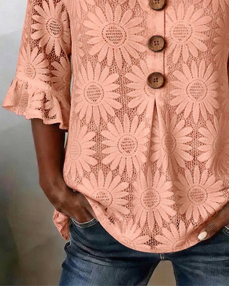 Blus Med Ruffle-Mönster Och Volangärmar
