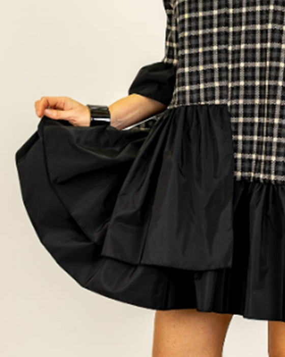 Klänning Kortärmad Rutig V-Ringning Patchwork