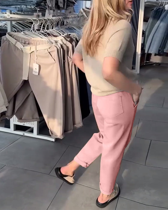 Byxor Enfärgad Avslappnad Rak