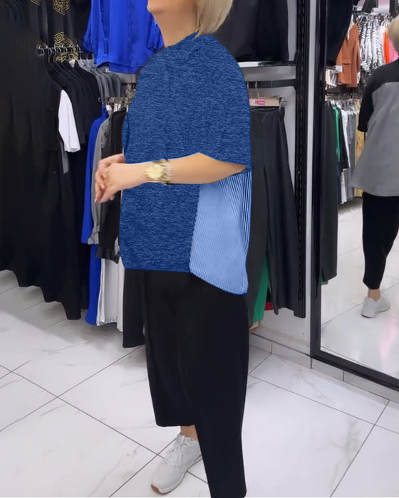 Casual blus med lapptäcke av kritstreck