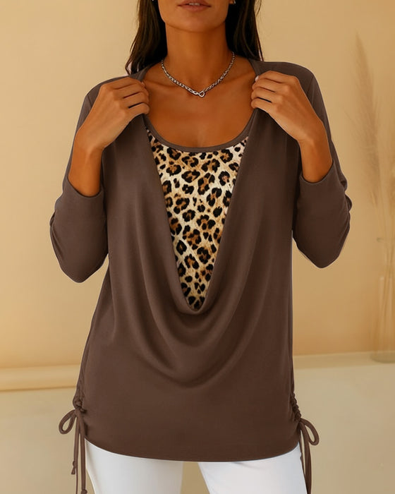 T-shirt med tvådelad fusk och snörning i leopardmönster