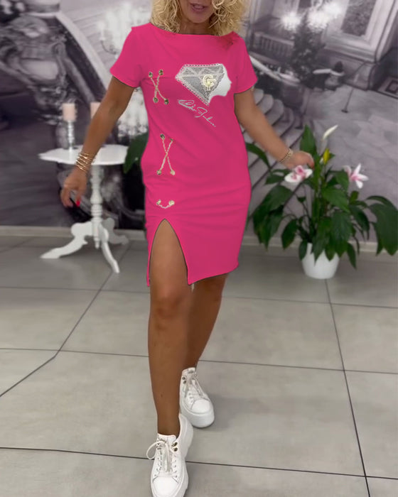 Klänning Tryckt Figursydd Slits