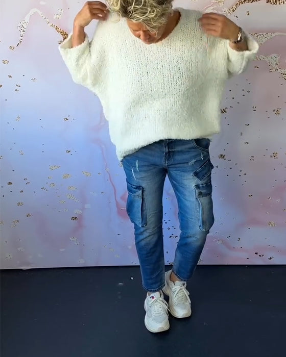 V-ringad enfärgad casual tröja