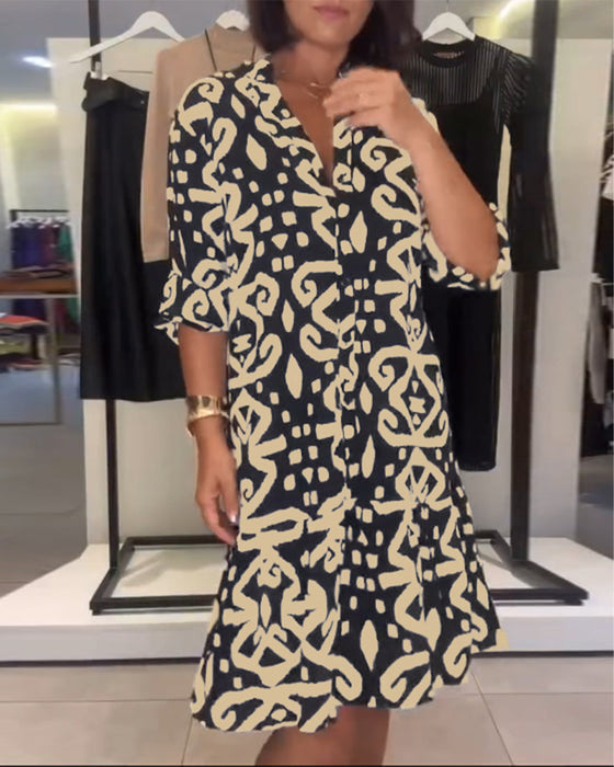 Klänning V-Ringning Elegant Tryckt