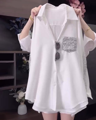 Kavajslagspärltröja Med Lång Ärm