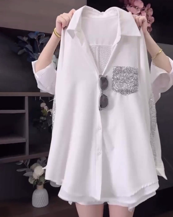 Kavajslagspärltröja Med Lång Ärm