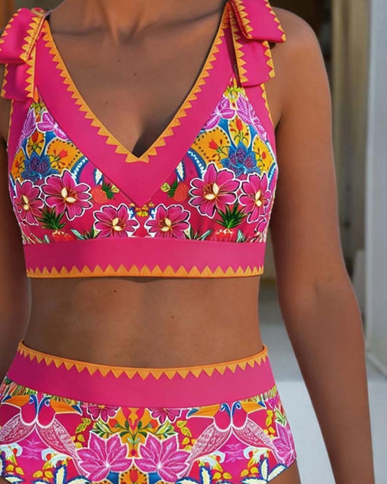 Bikini Etnisk Blommig V-Hals