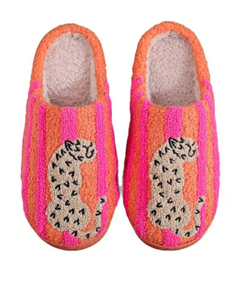 Dam Retro Randig & Leopard Luddig Tofflor