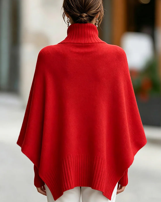 Pullover Hög Hals Asymmetrisk Poncho Stil