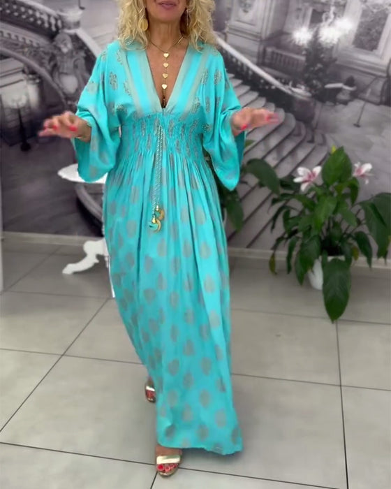 Klänning Lös Semestertryck Midja Maxi