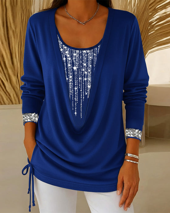 Topp Droppkrage Fin Glitter Falsk Tvådelad