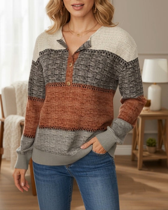 Luvtröja Knappgylf Mode Färgblock