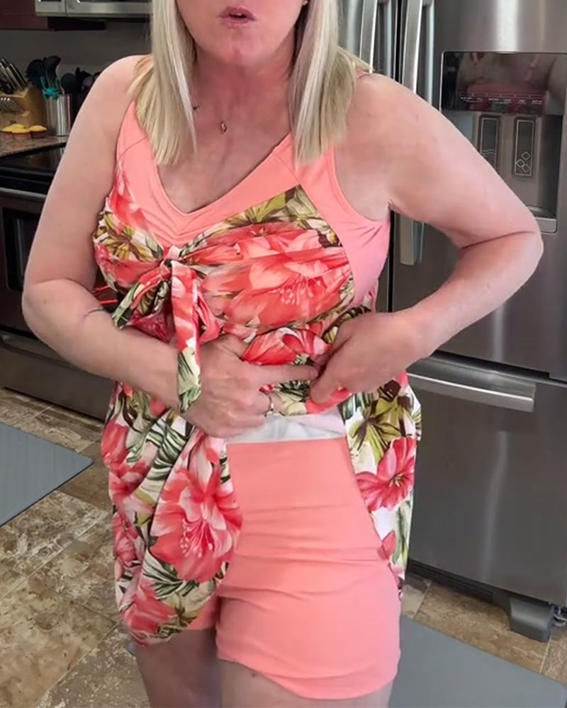 Tvådelad baddräkt med resorttryck och rosett