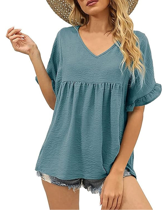 Blus Casual Rynkad Loose Fit