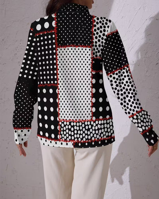 Skjorta Polka Dot Lång Ärm Färgblock
