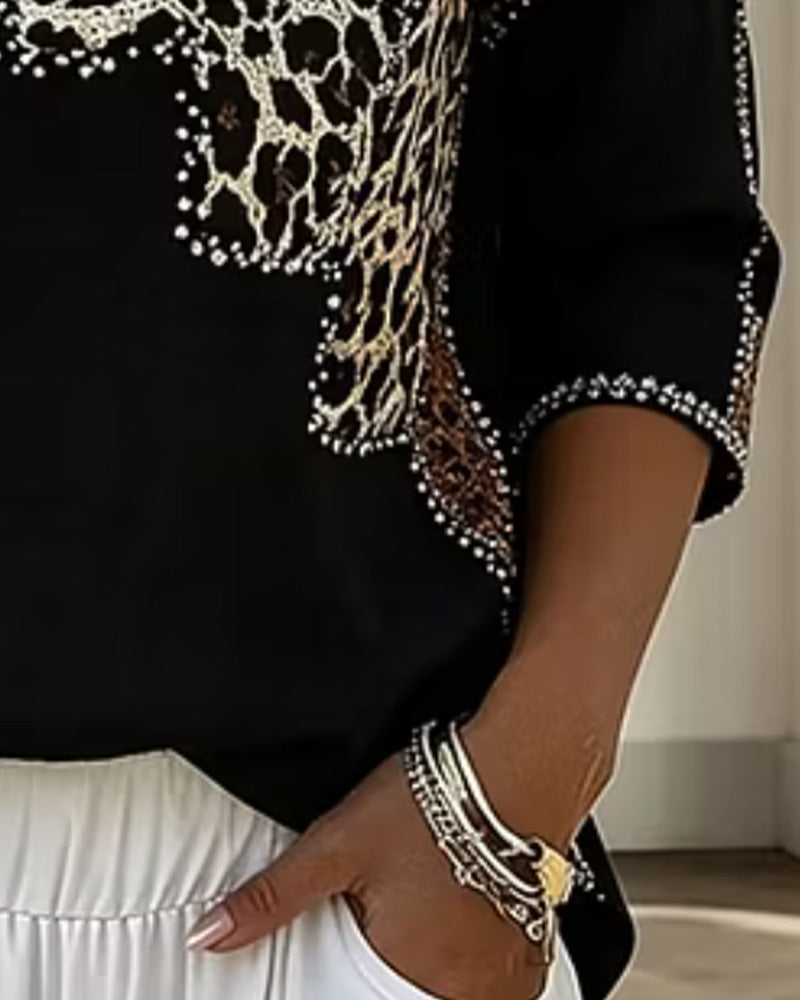 Blus V-Hals Leopard Tryck