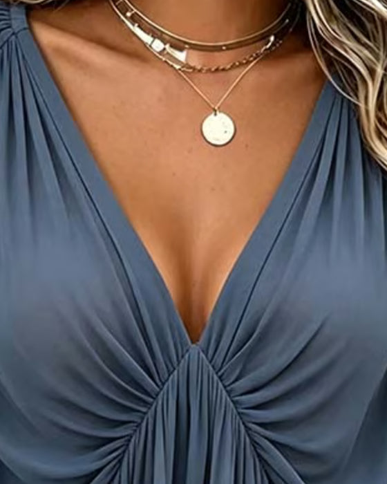 Blus V-Hals Rynkad Casual