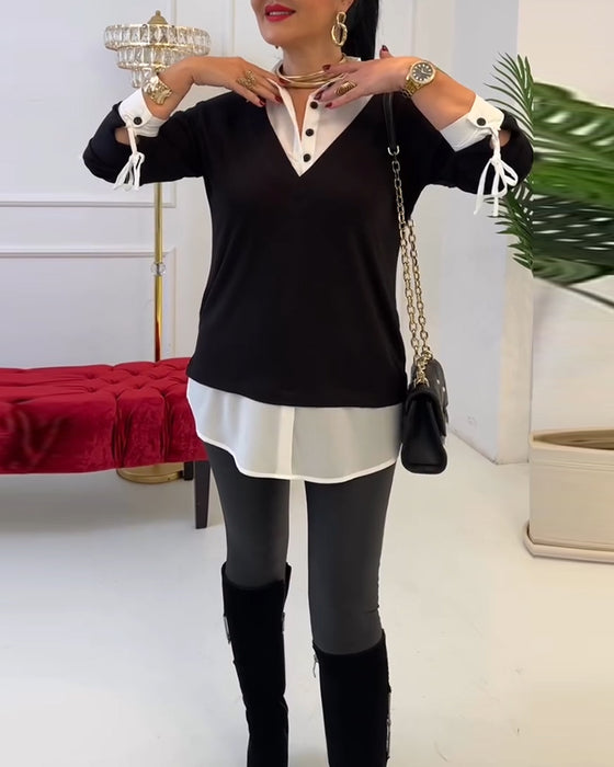 Topp Svart Och Vit Patchwork Krage