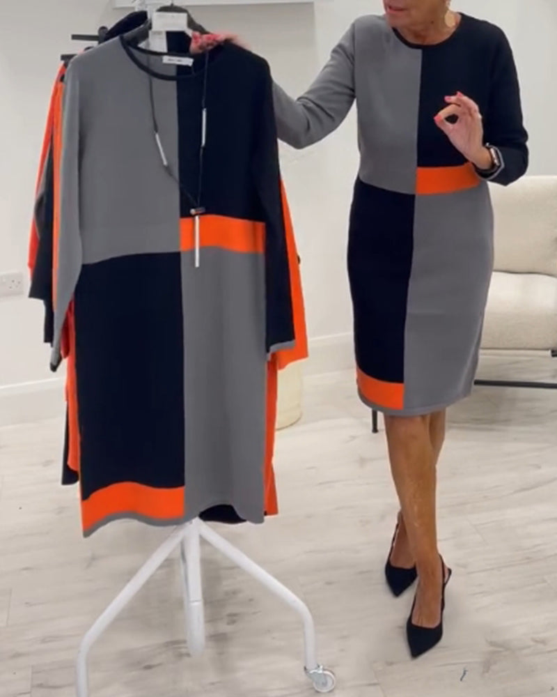 Fyrkantig färgmatchande elegant klänning med rund hals