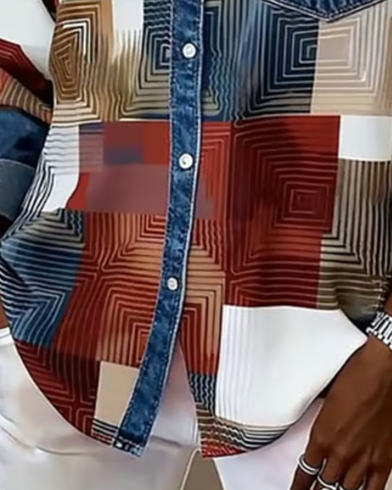 Färgblock Skjortning Modern Krage