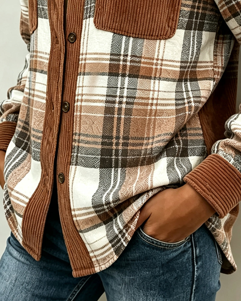 Skjorta Ruta Patchwork Ficka
