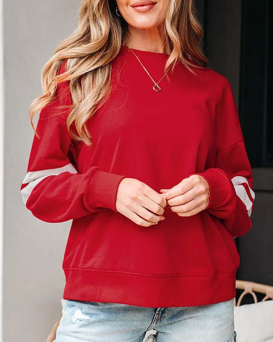 Färgblockerad Långärmad Rundhalsad Sweatshirt