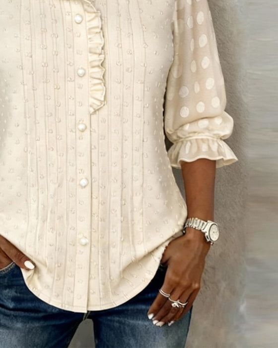 Jacquardblus Med Volanger I Modern Stil