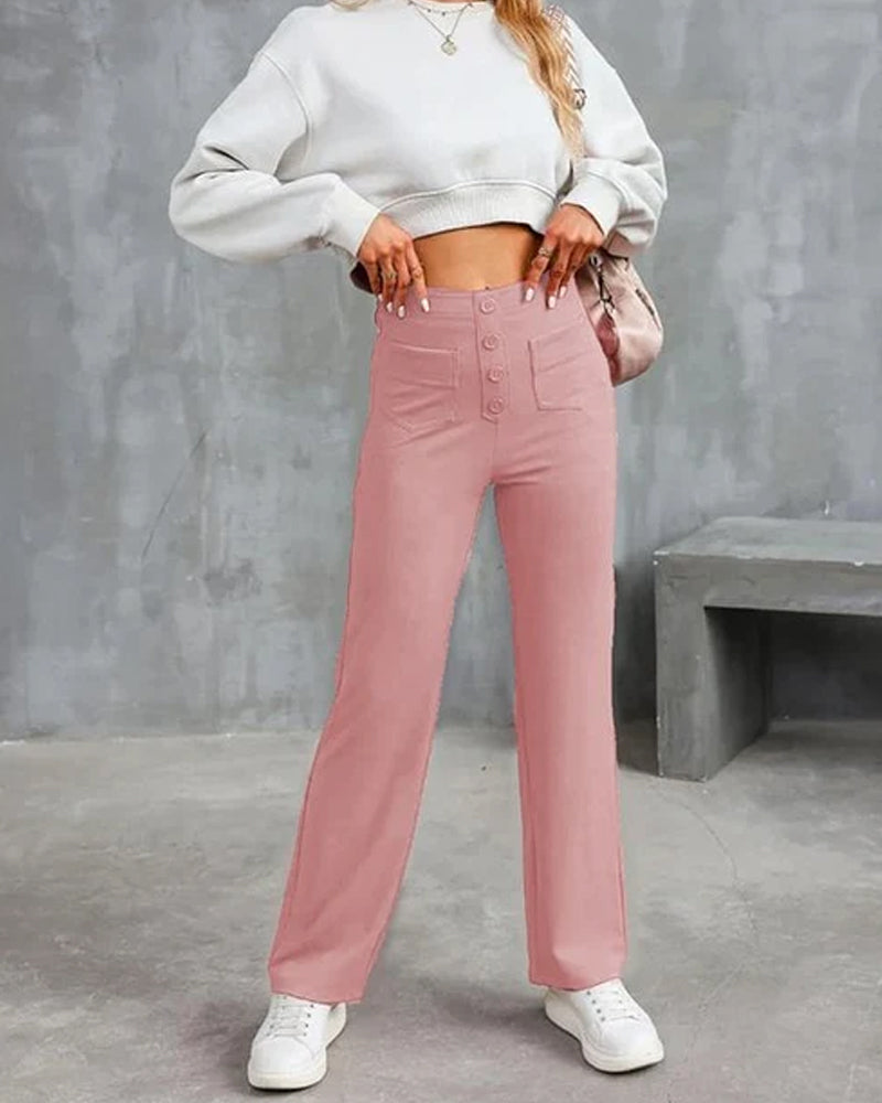 Byxor Högmidjade Knäppning Vida Ben