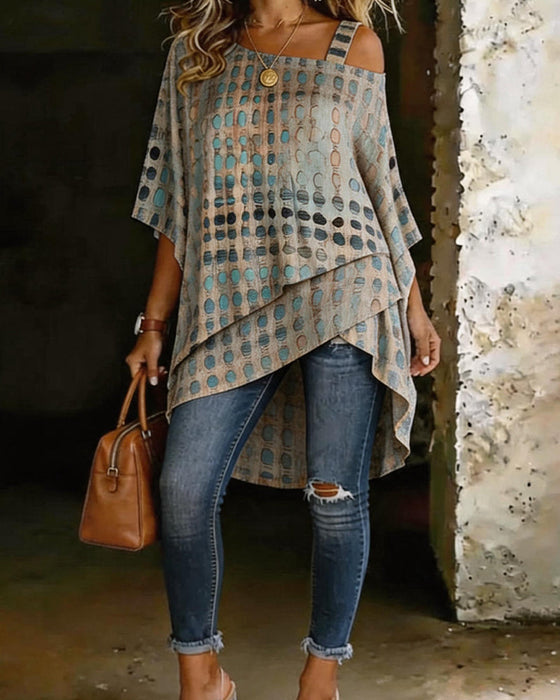 Blus Prickigt Print Enaxel Oregelbunden