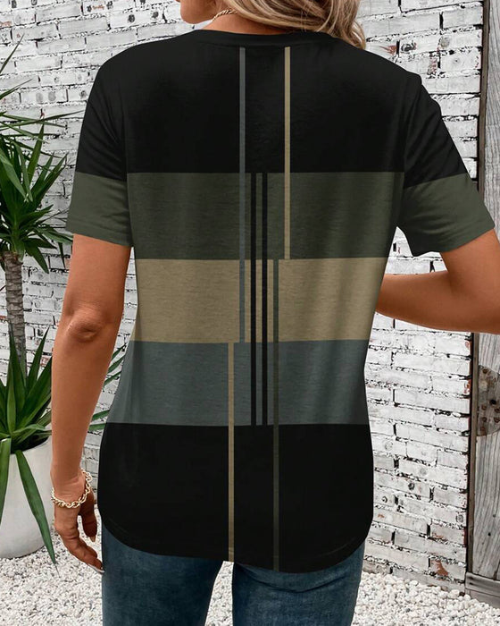 T-Shirt Rund Hals Geometrisk Tryck Kort Ärm