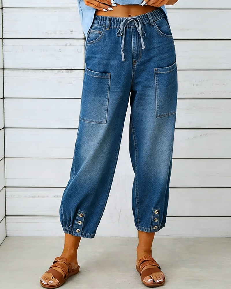 Jeans Elastisk Midja Multi-Ficka Jogger