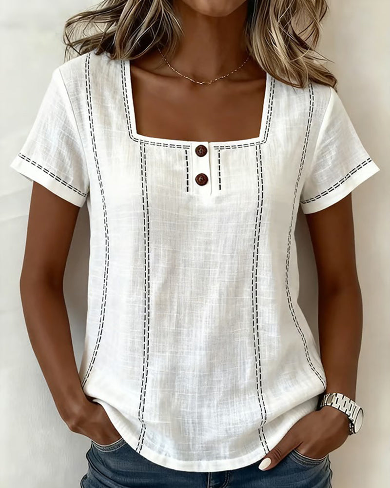 Blus Fyrkantig Hals Kort Ärm