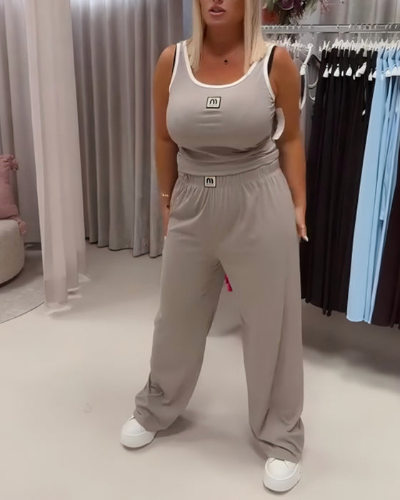 Tvådelat Set Ärmlös Topp Avslappnad Activewear