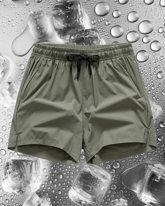 Shorts Män Elastisk Midja Ficka Snabbtorkande Is-Silke Sport