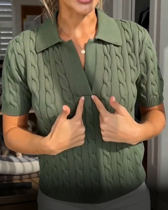 Pullover Polo Kort Ärm Stickad